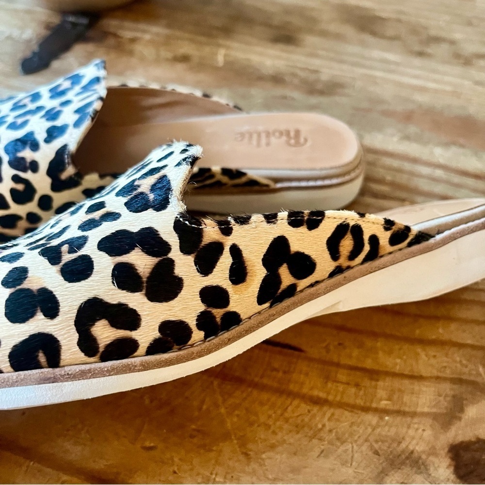 Rollie Slip On Madison Mule Leopard Calf Hair Leather Size 9 Tan Black Brown - Picture 6 of 16